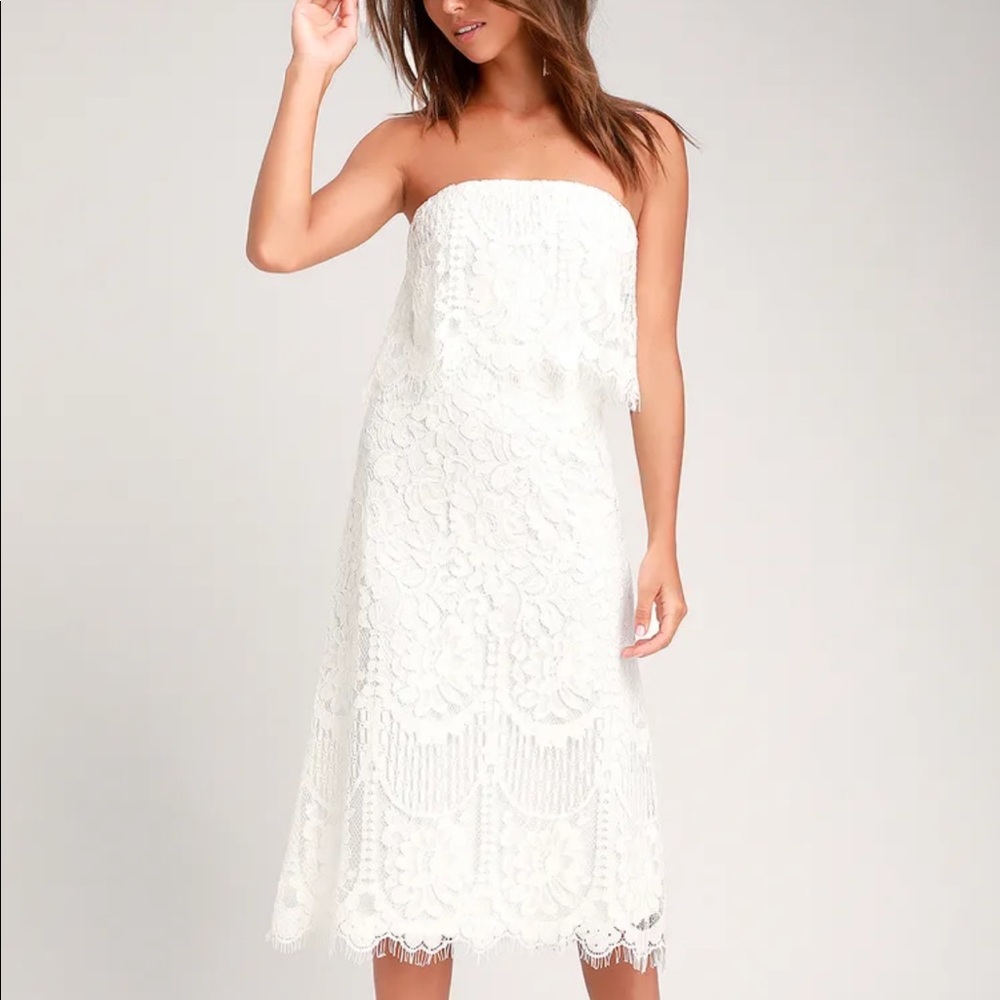 Lulus Delia white lace strapless dress